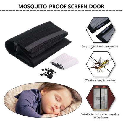 Magnetic door screen curtain with durable polyester mesh and automatic closing mechanism for effective insect protection