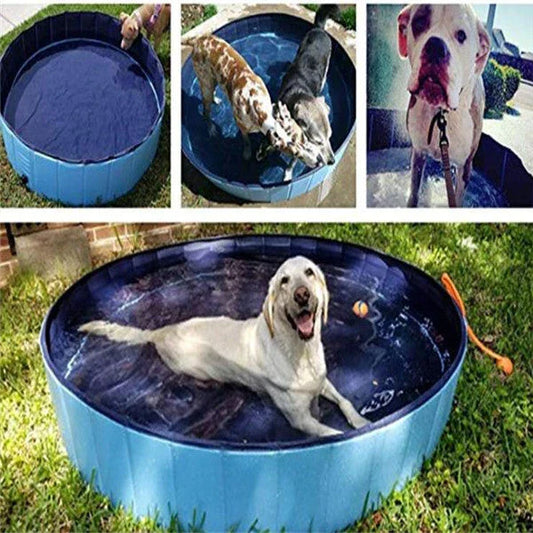 Foldable large dog swimming pool made of durable PVC and PP materials, with a non-slip bottom for safe bathing and playing