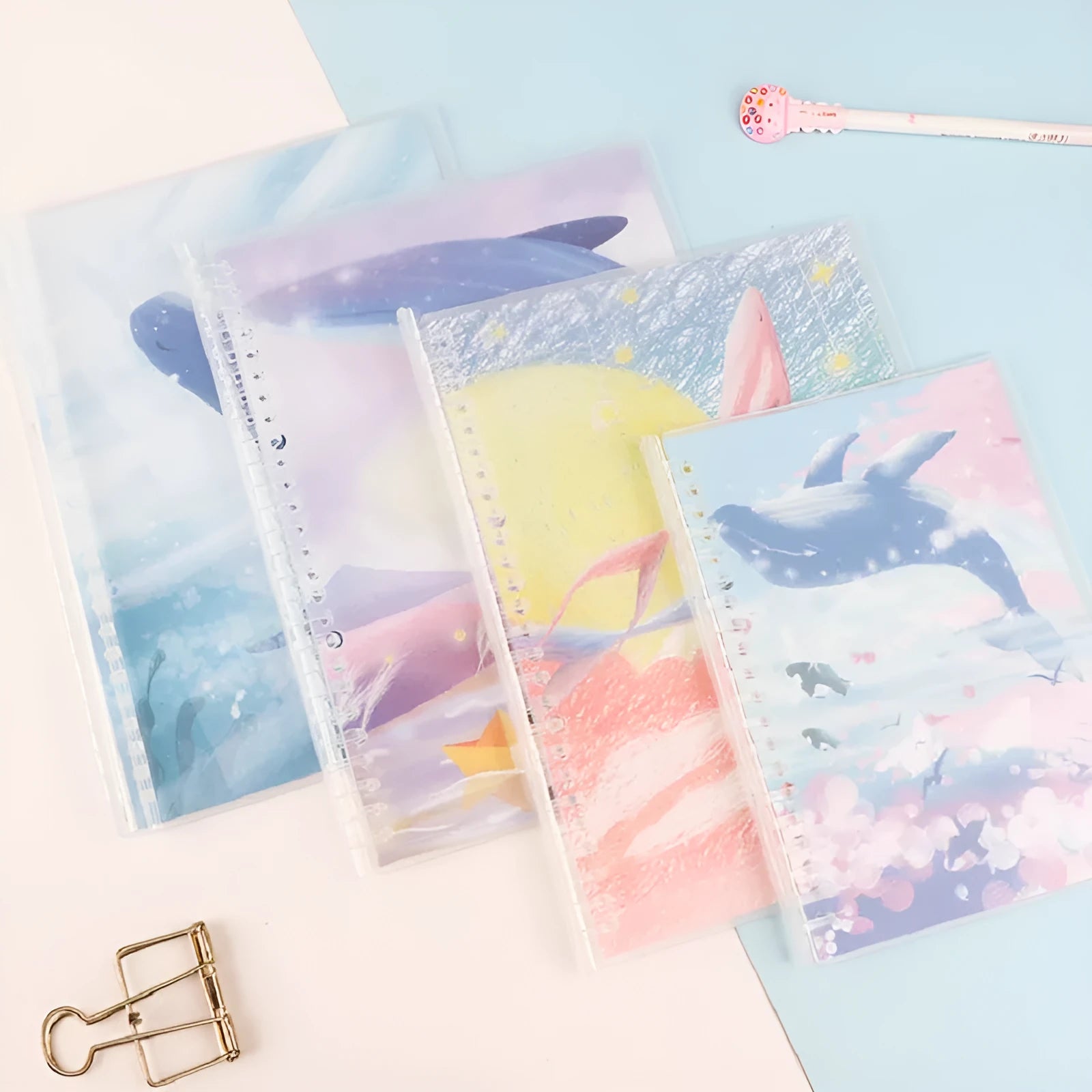 Hand ledger notebook with animal paintings in A5 and B5 sizes with binder binding