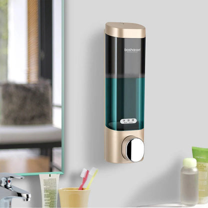 Wall-mounted three-head soap dispenser in white, silver grey, and gold options