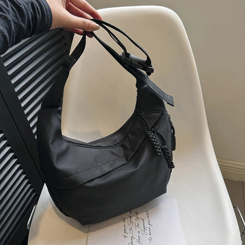 Korean underarm tote bag in durable canvas with mobile phone pocket