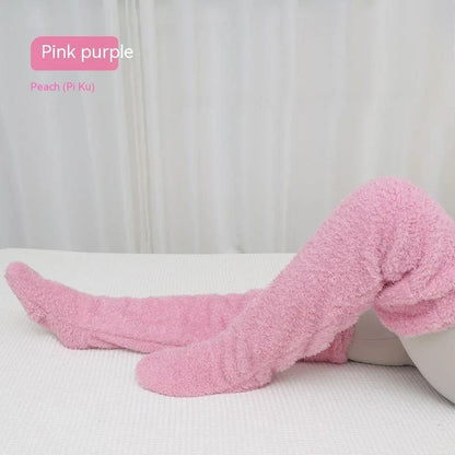 Over knee high fuzzy long socks in various colors for winter warmth