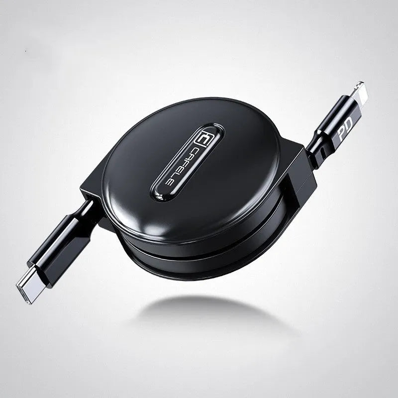 Black 18W PD fast charger set with single-port charging head and adjustable data line for mobile phone