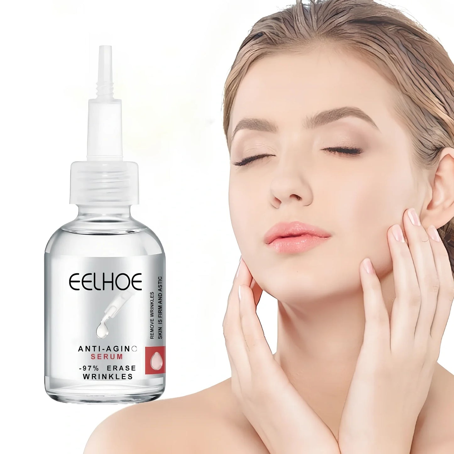 30ml anti-wrinkle essence bottle, 3.2cm x 8.3cm, with hyaluronic acid for fine line fading and skin firming