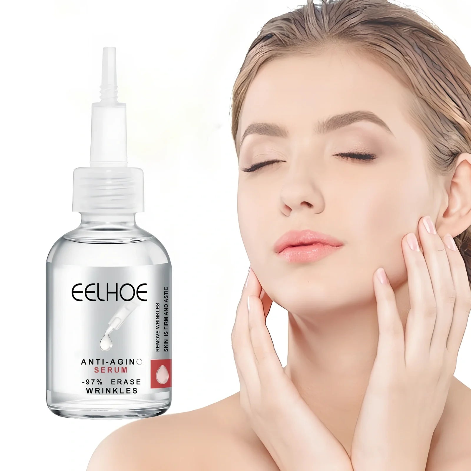 30ml anti-wrinkle essence bottle, 3.2cm x 8.3cm, with hyaluronic acid for fine line fading and skin firming