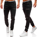 Men's denim sports jeans 65% cotton in dark blue, light blue, and black, sizes M to 4XL