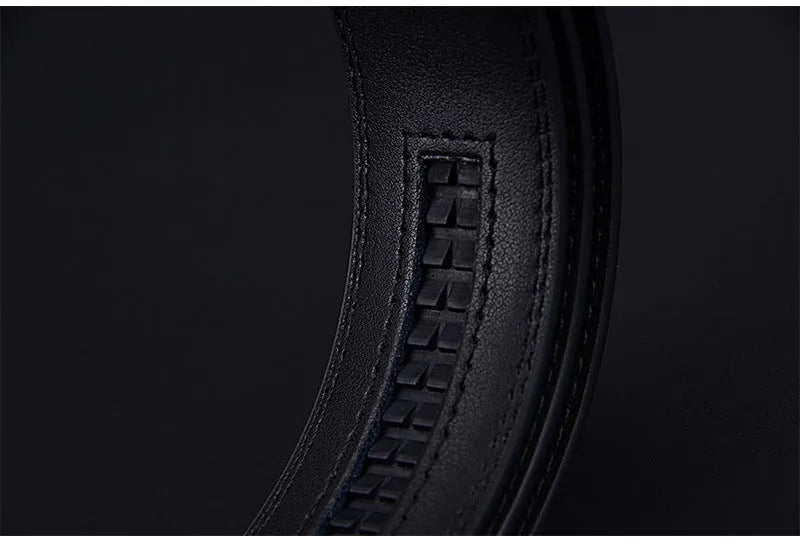 Automatic buckle two-layer cowhide belt men black rectangle alloy buckle single loop