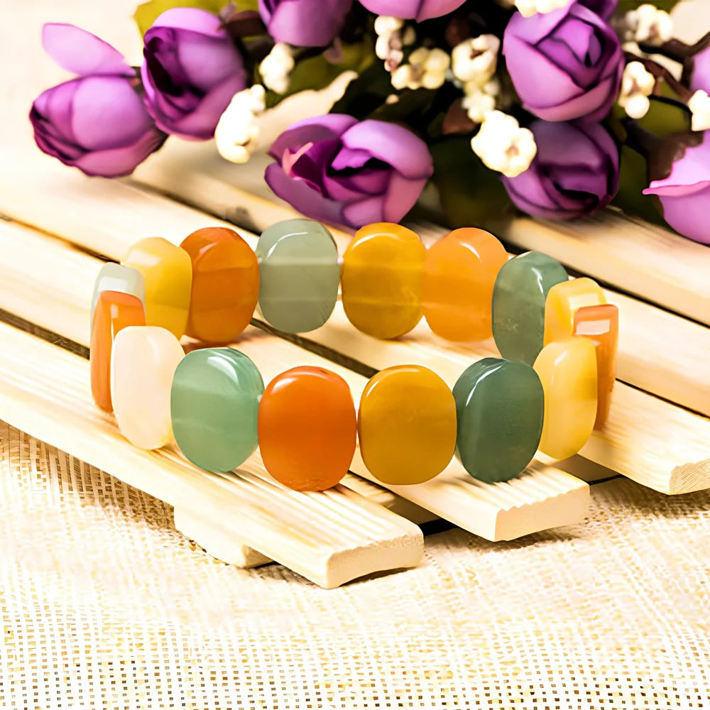 Yellow tiger eye natural crystal bracelet with 8mm geometric beads, 18cm length for women's wrists