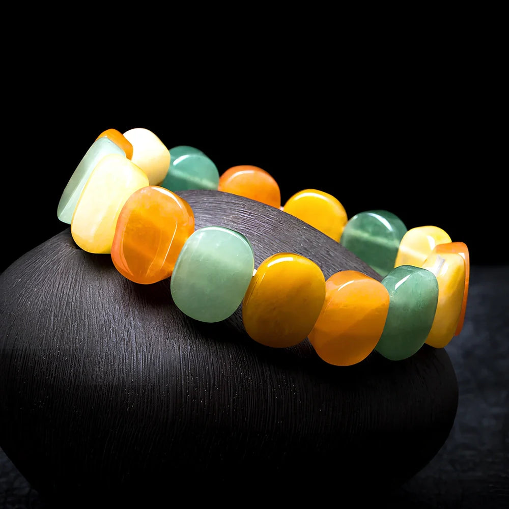 Yellow tiger eye natural crystal bracelet with 8mm geometric beads, 18cm length for women's wrists