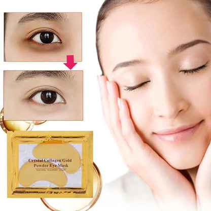 Gold crystal collagen eye patches applied under eyes for dark circle and fine line treatment