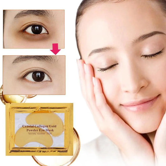 Gold crystal collagen eye patches applied under eyes for dark circle and fine line treatment