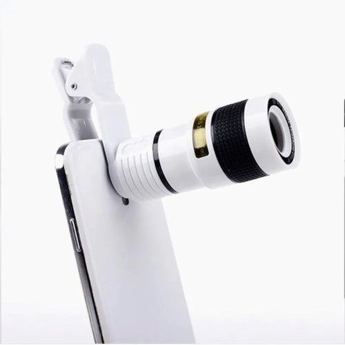 12x magnification phone telescope lens with mounting clip on a smartphone
