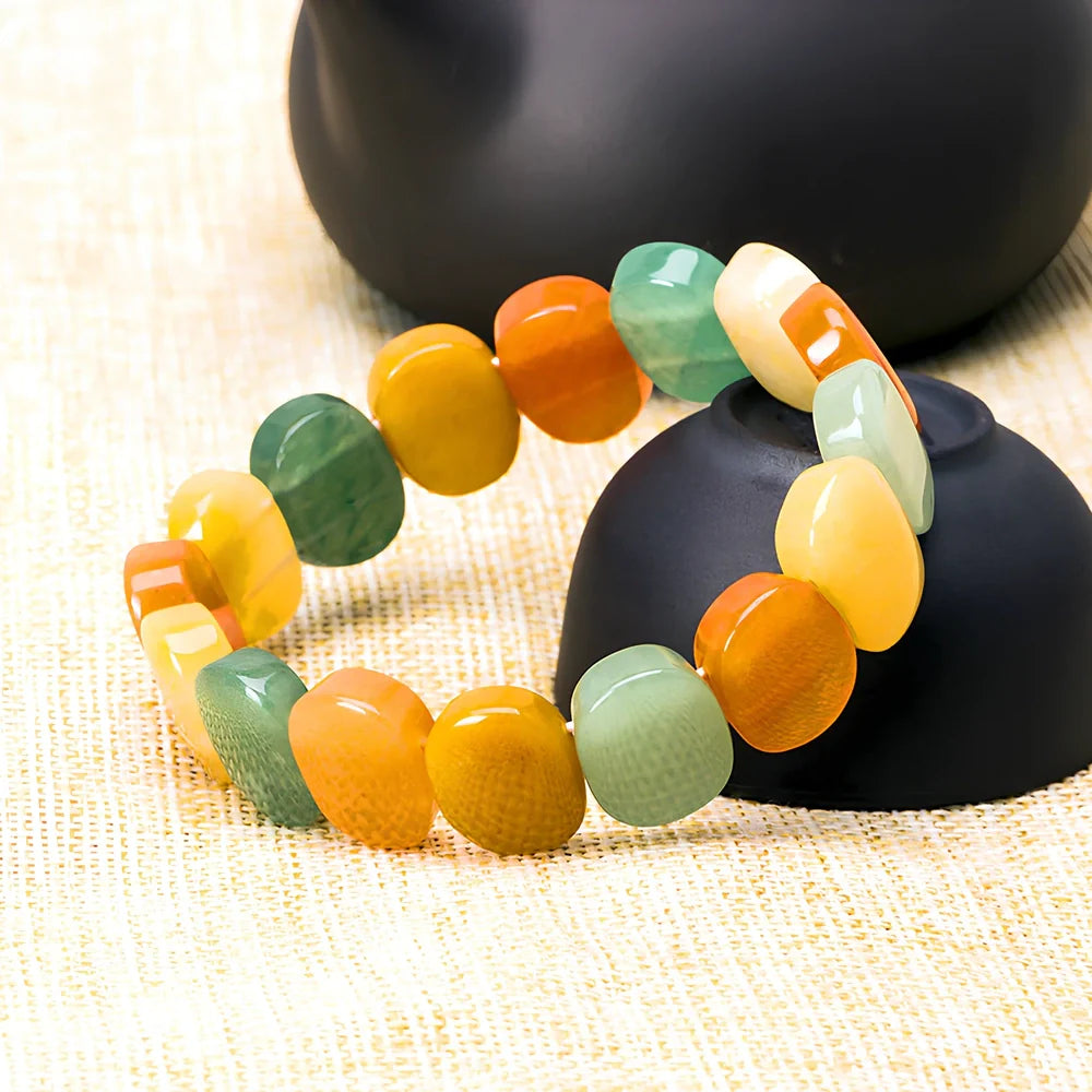 Yellow tiger eye natural crystal bracelet with 8mm geometric beads, 18cm length for women's wrists