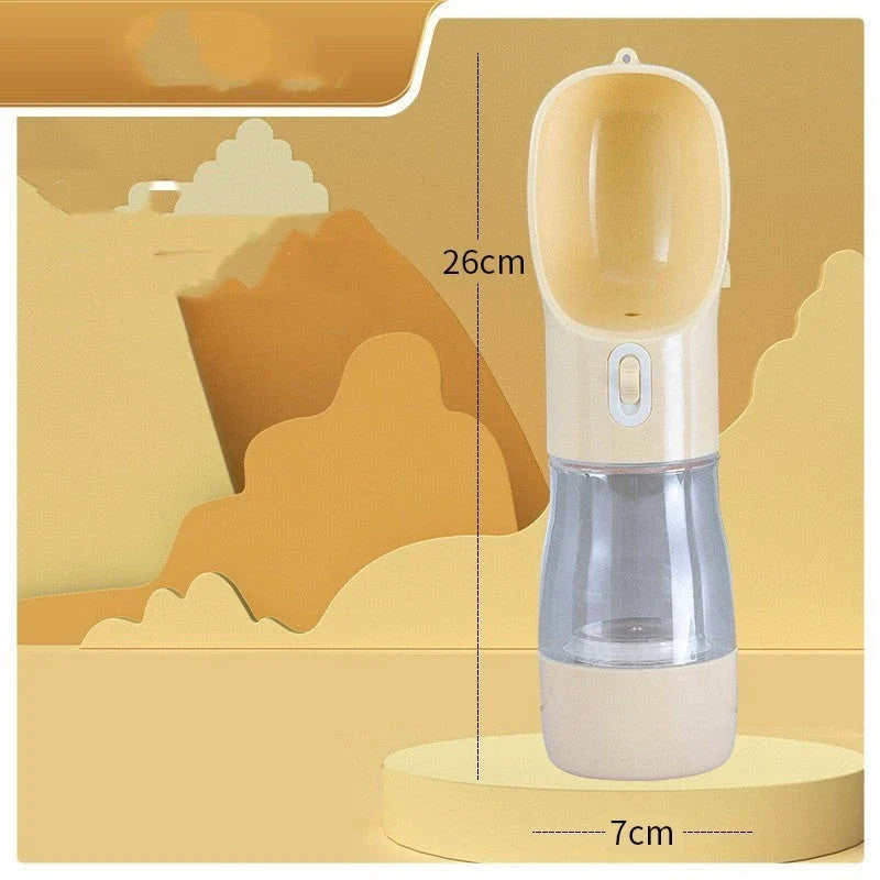 Portable Dog Water Bottle Feeder for outdoor adventures, available in blue, pink, green, and grey.