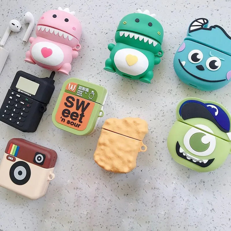 Silicone protective case for AirPods with cartoon animal design in multiple colour options