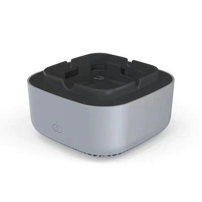 Stylish car ashtray with built-in air purifier for eliminating smoke and odors, featuring a compact, portable design and powerful 3600 RPM fan system.