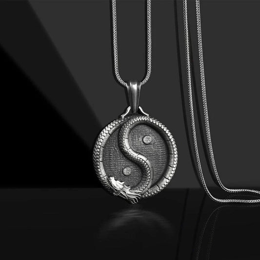 Men's black titanium steel pendant sweater chain with a polished finish