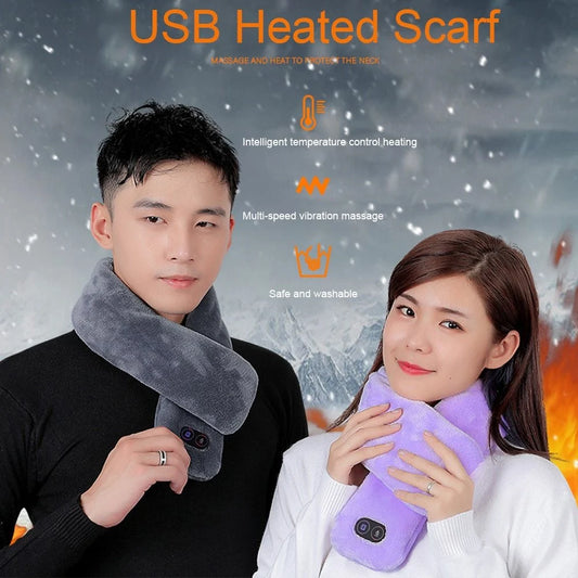 USB heated scarf in various colours offering adjustable warmth and massage for neck pain relief