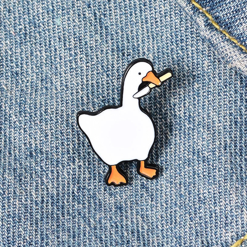 Untitled Goose Game inspired big goose brooch in alloy with geometric design