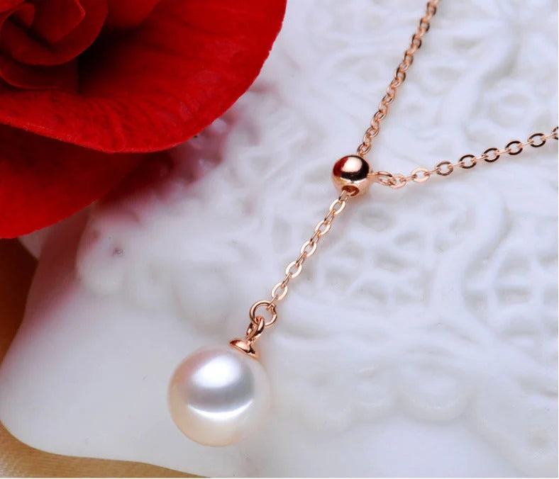 Adjustable Y-shaped pearl necklace for women in gold, rose gold, and silver finishes