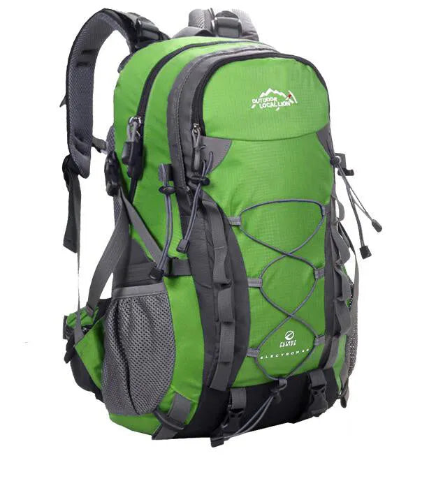 Green polyester outdoor sports backpack with 20-35 litre capacity for hiking and running.