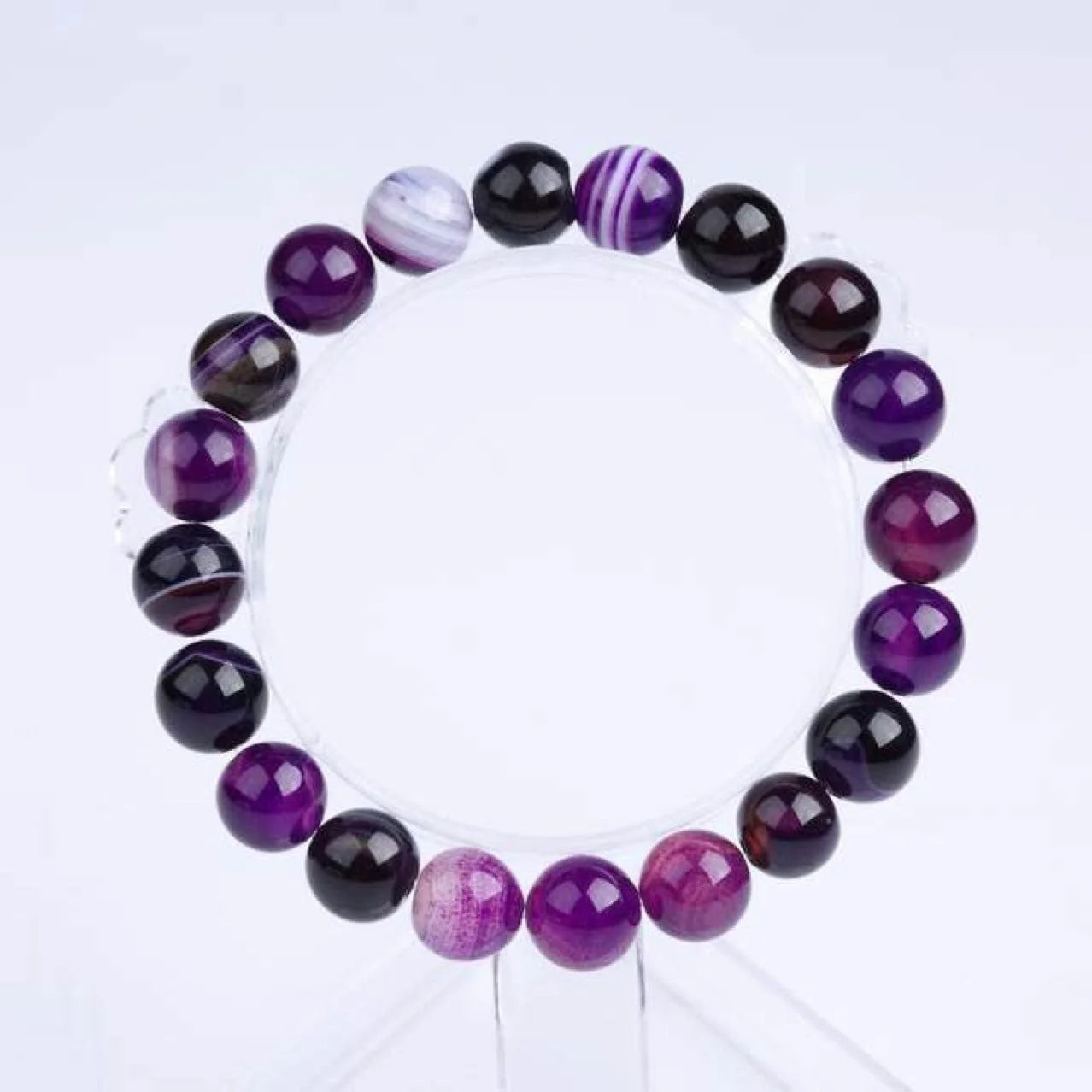 Violet agate ethnic style bracelet with round beads