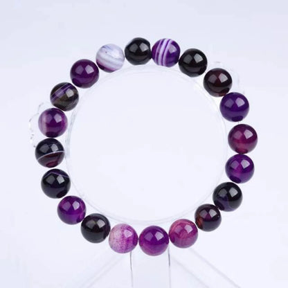 Violet agate ethnic style bracelet with round beads