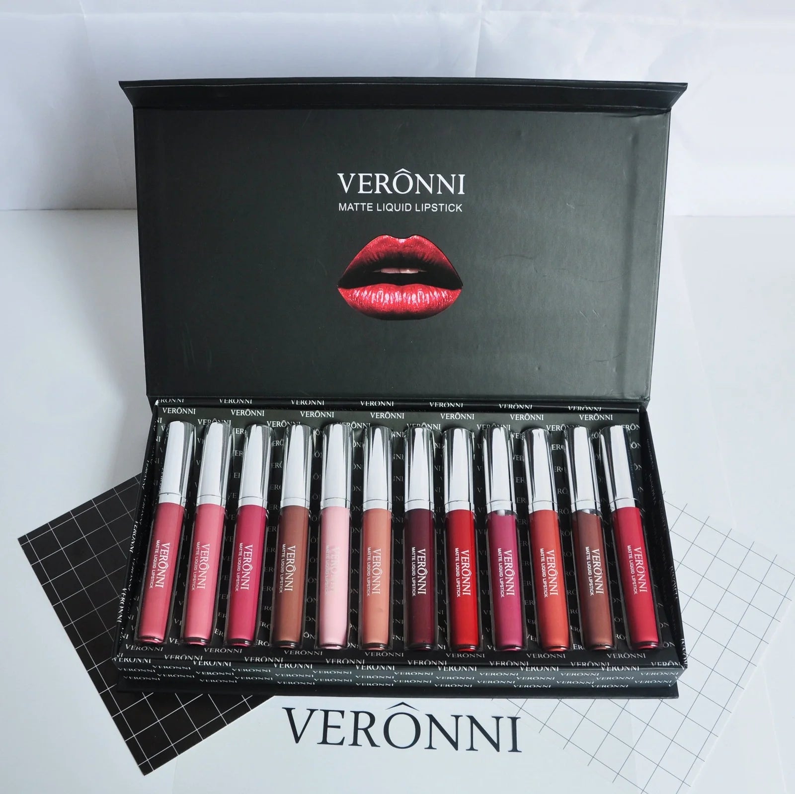 12 lipstick gift box set with non-stick cup formula showing popular shades