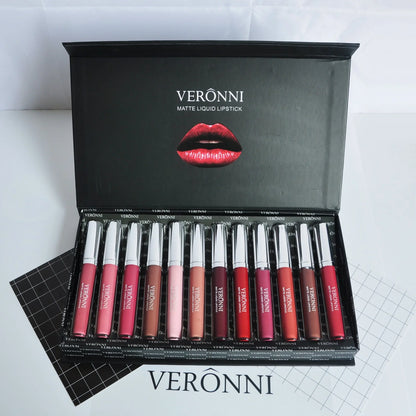 12 lipstick gift box set with non-stick cup formula showing popular shades