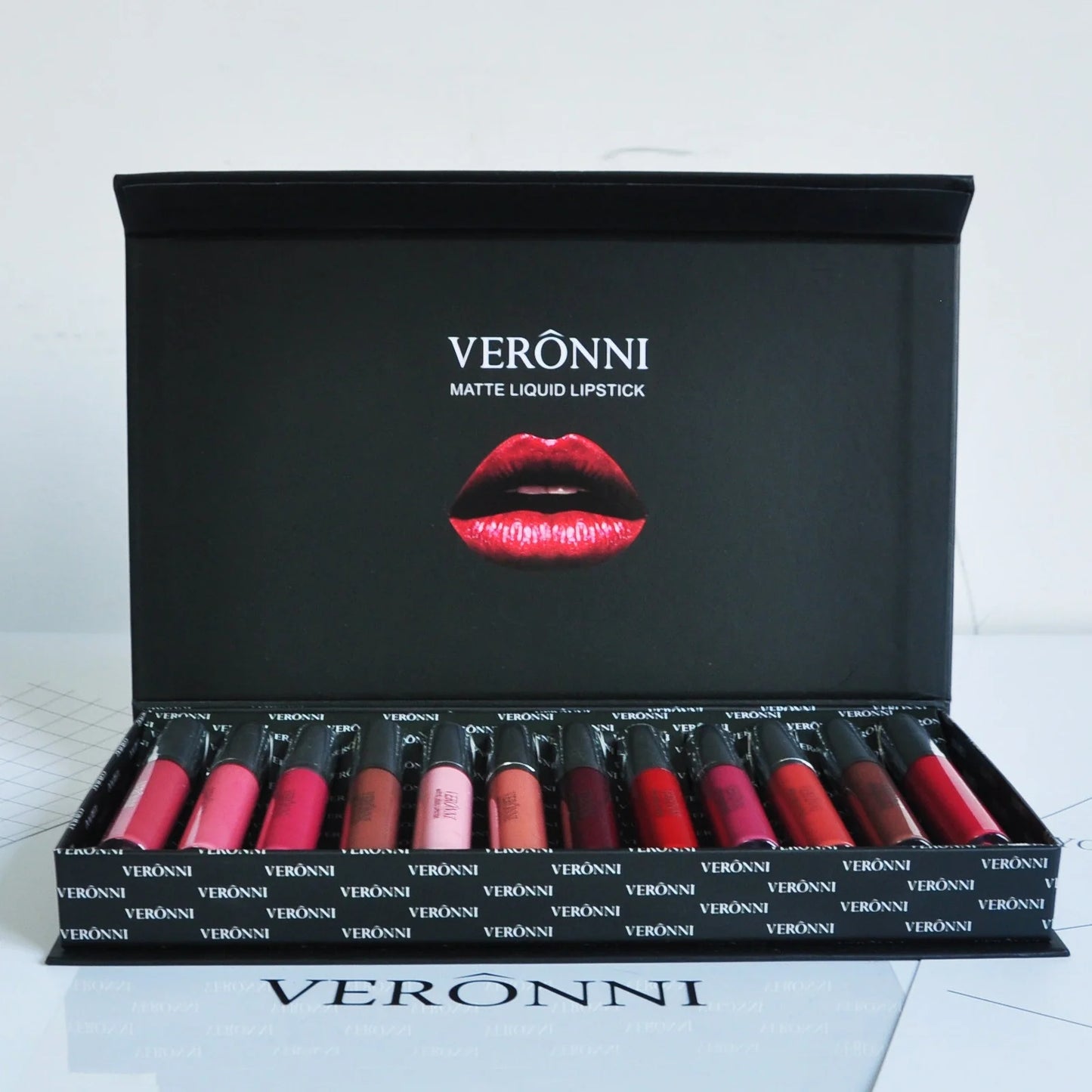 12 lipstick gift box set with non-stick cup formula showing popular shades