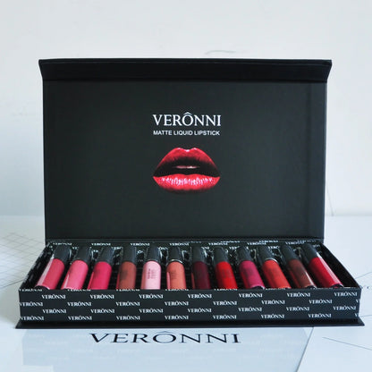 12 lipstick gift box set with non-stick cup formula showing popular shades
