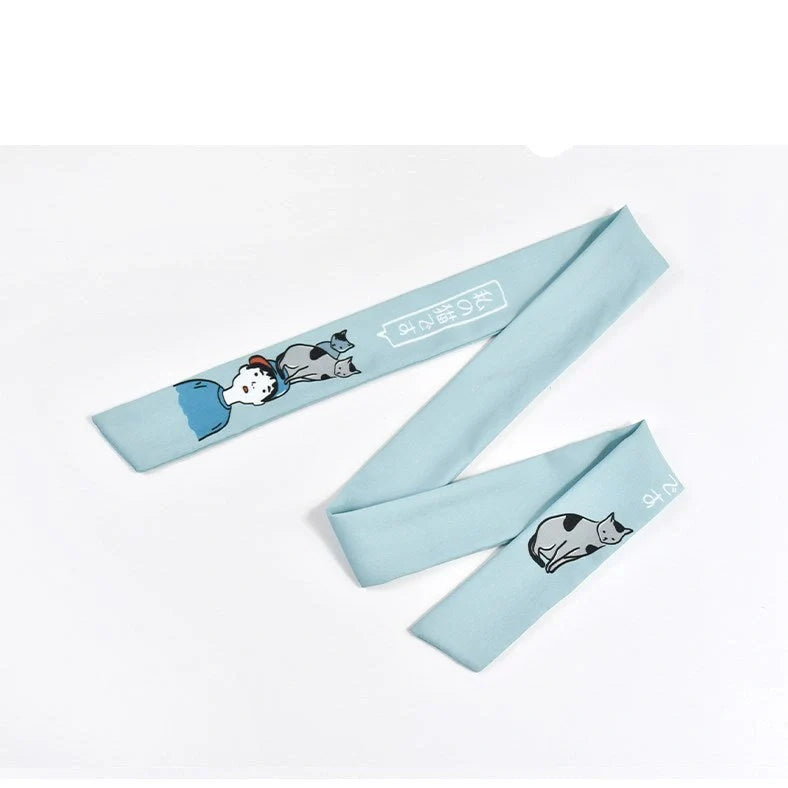 Cat wide hair band tie hair tiara: Original design cloth hair accessory with blue and yellow colour options available in fine and width styles for secure hair management