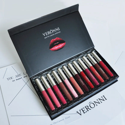 12 lipstick gift box set with non-stick cup formula showing popular shades