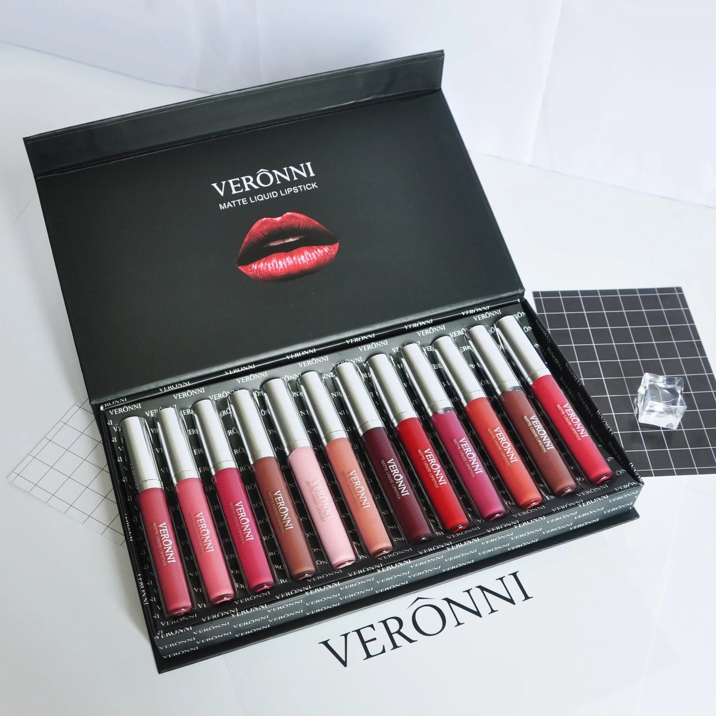 12 lipstick gift box set with non-stick cup formula showing popular shades