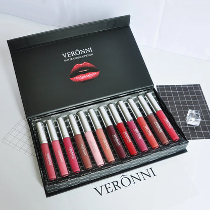 12 lipstick gift box set with non-stick cup formula showing popular shades