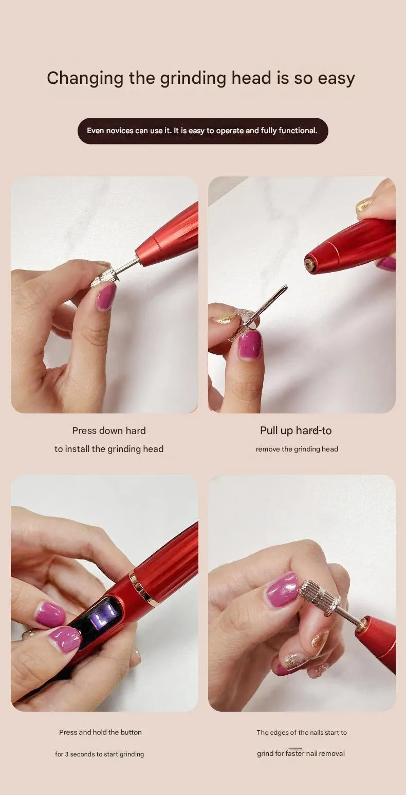 Electric nail file compact portable LCD display rechargeable nail clipper and buffer in Grey