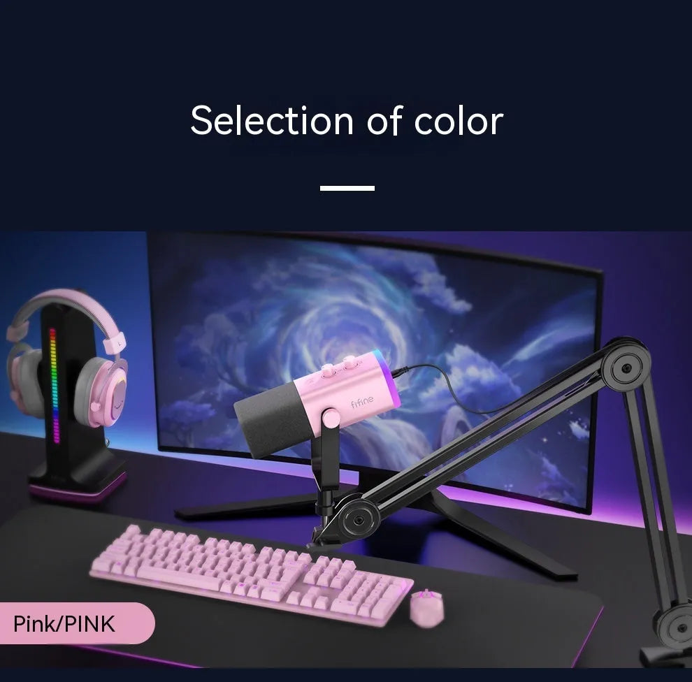 Dynamic noise reduction microphone with XLR cable in black, pink, or white colour with bracket