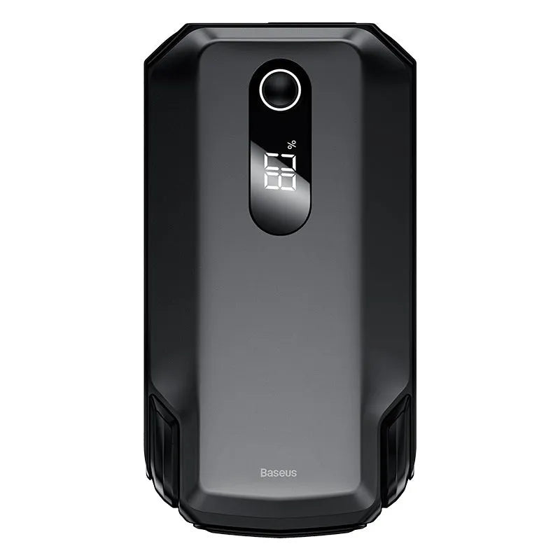 Baseus Super Energy Max black portable car jump starter with 20000mAh battery and 2000A peak current on a dark background