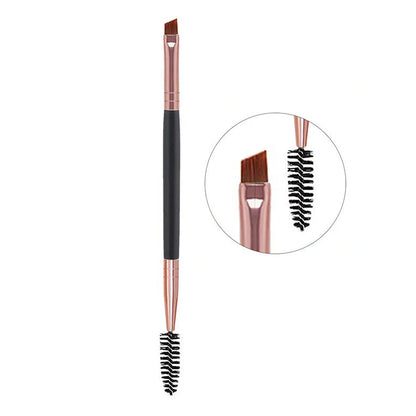 Angled eyebrow powder brush with wooden handle and pig bristles in multiple colour options