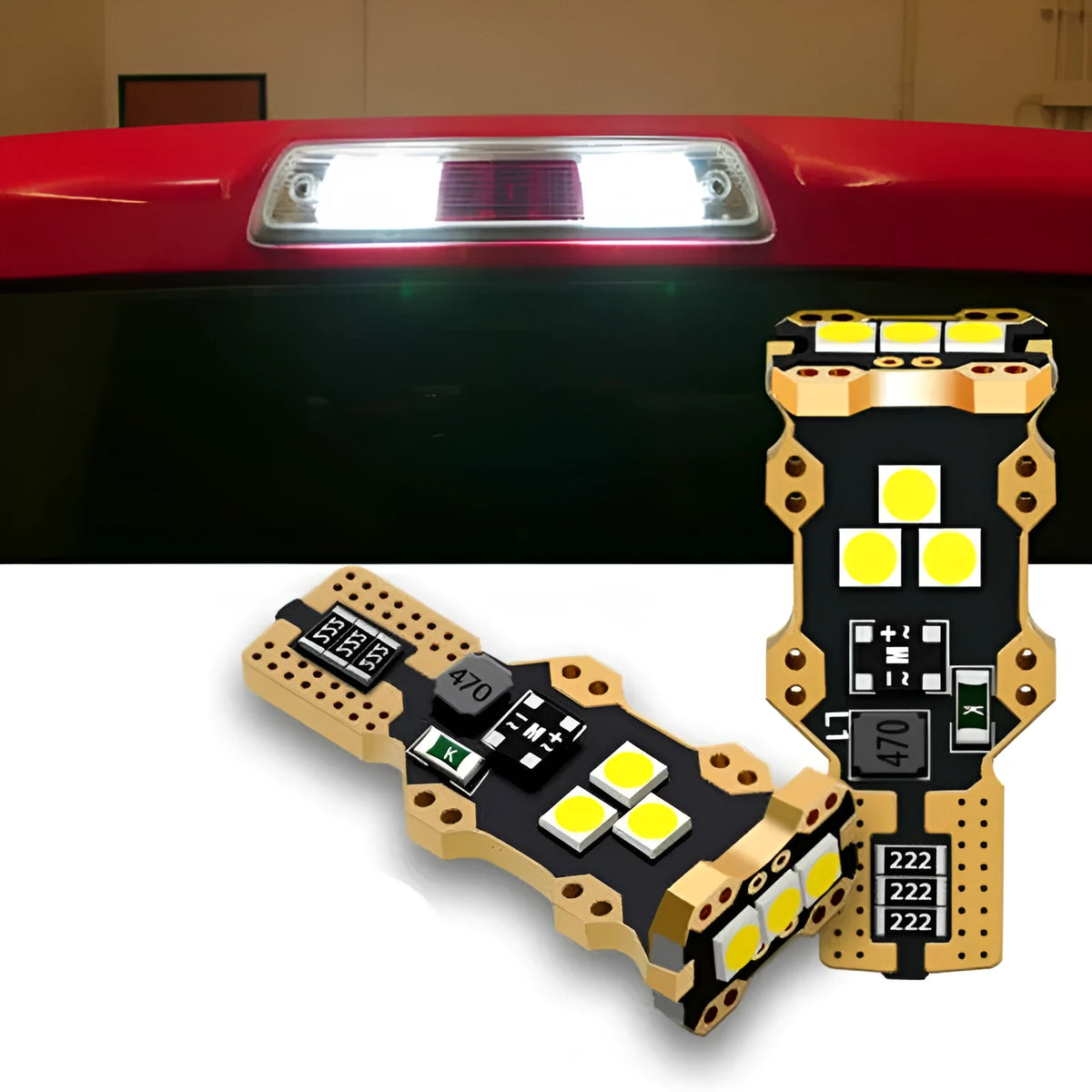 T15 automotive reverse light with white 6000K illumination and PVC housing
