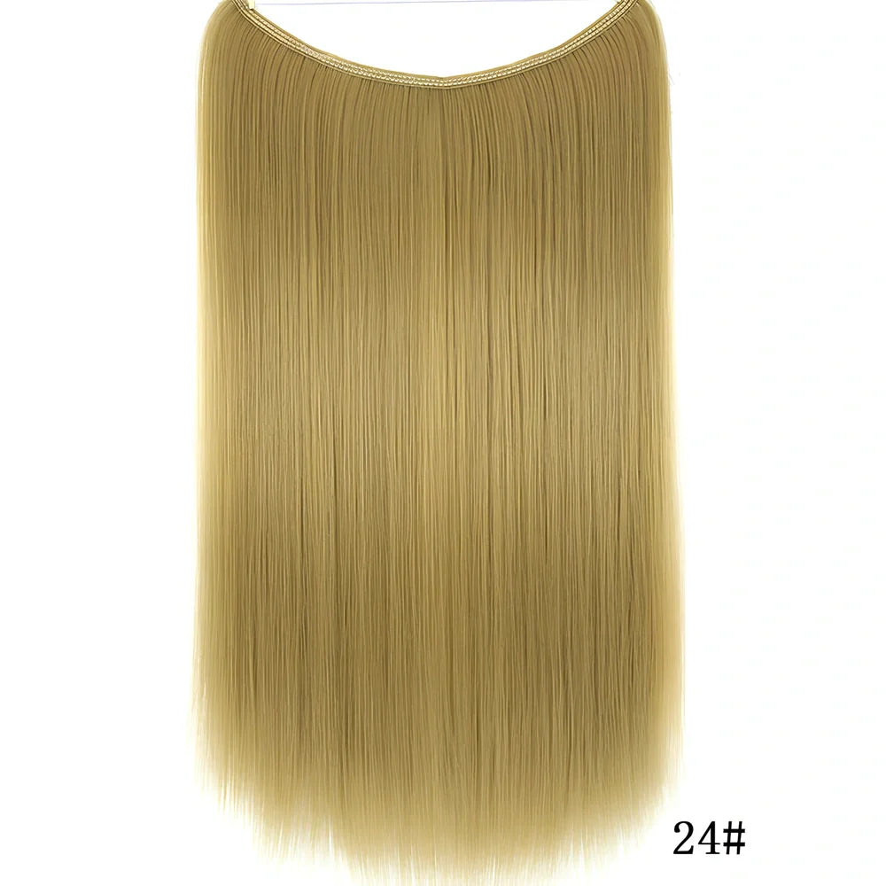 22 inch invisible wire silky straight synthetic hair extensions, 55cm length 80g weight no clips