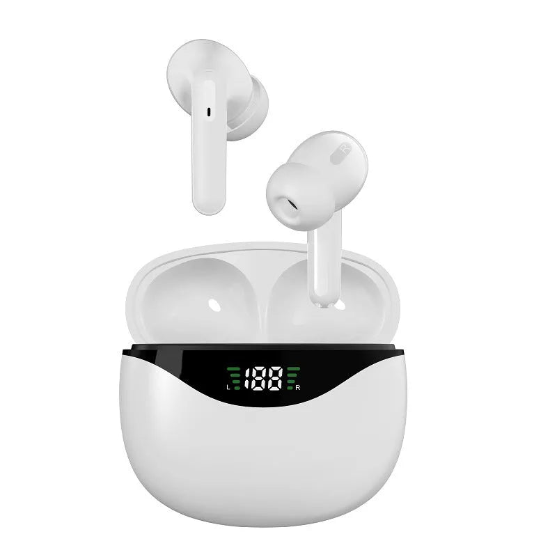 Bluetooth headset with digital display, touch controls, stereo earbuds in black colour