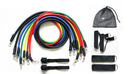 17-piece multi-function puller set with resistance bands, handles, and ankle straps for home strength training