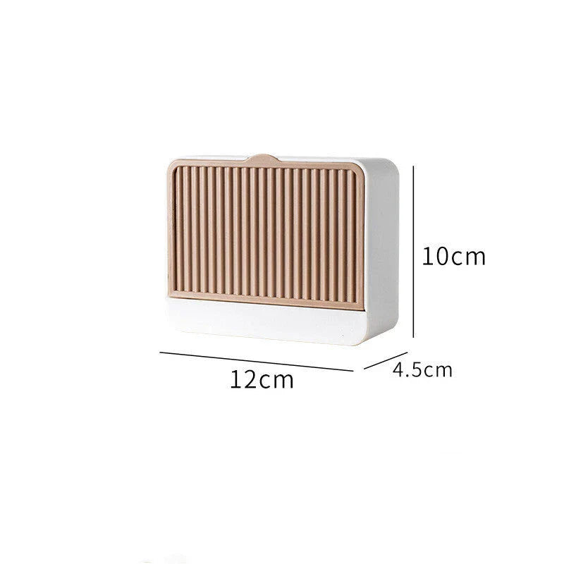 Wall mounted cosmetic storage box in white, grey, and khaki colours for bathroom organisation