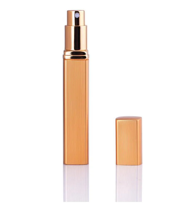 12ml aluminium perfume tube empty bottle with glass liner, lipstick type, square design, gold colour