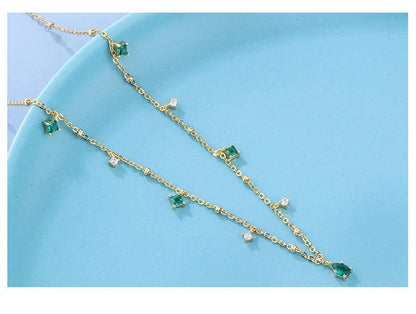 Generous water drop emerald zircon necklace with sterling silver chain, Korean style jewelry
