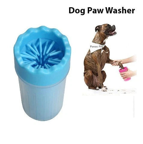 Premium Silicone Dog Paw Washer Cup in pink, blue, and green colors for easy and gentle cleaning of your dog's paws