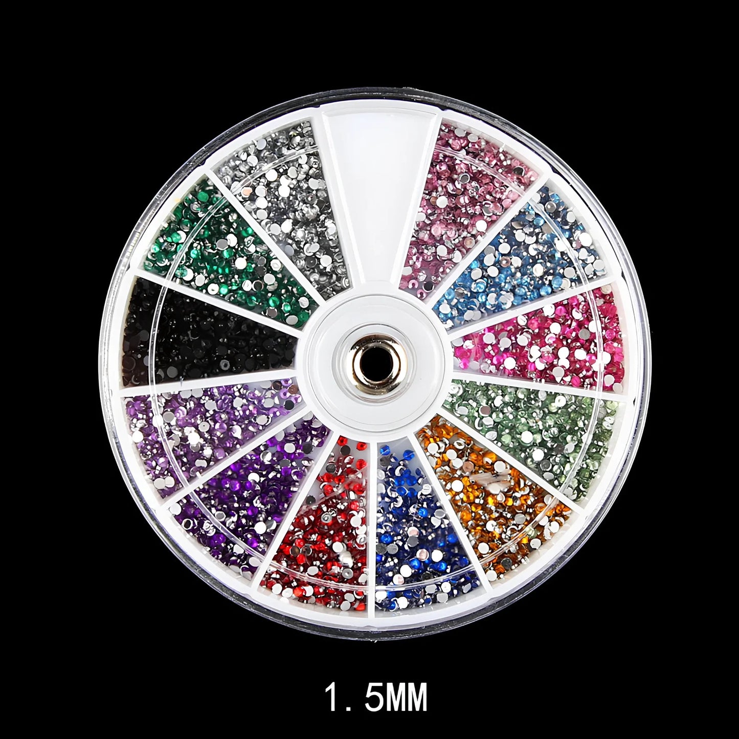 Pack of 1.5mm diamond fake rhinestone nails in 12 random colours for nail art and DIY decoration