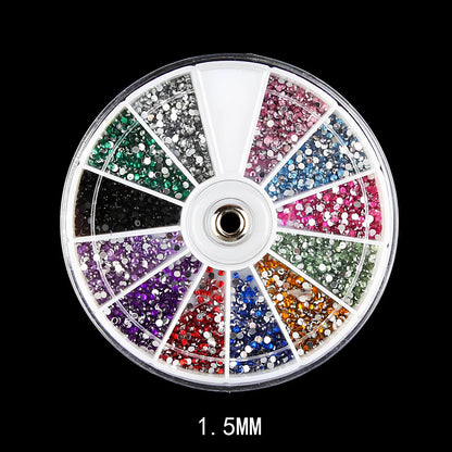 Pack of 1.5mm diamond fake rhinestone nails in 12 random colours for nail art and DIY decoration