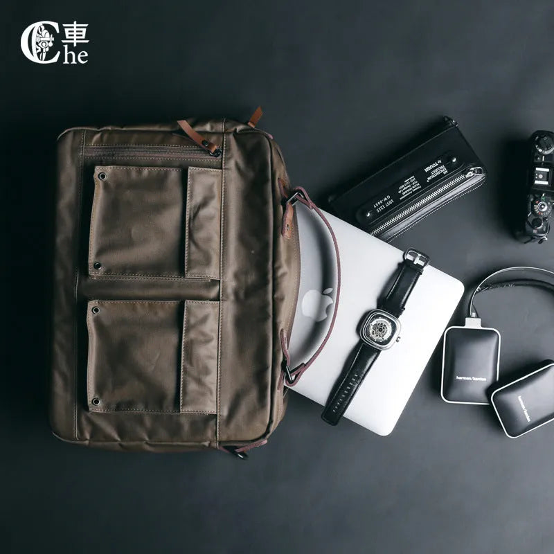 DPARK laptop shoulder bag for 14-inch or 15-inch laptops in black, brown, or khaki colours